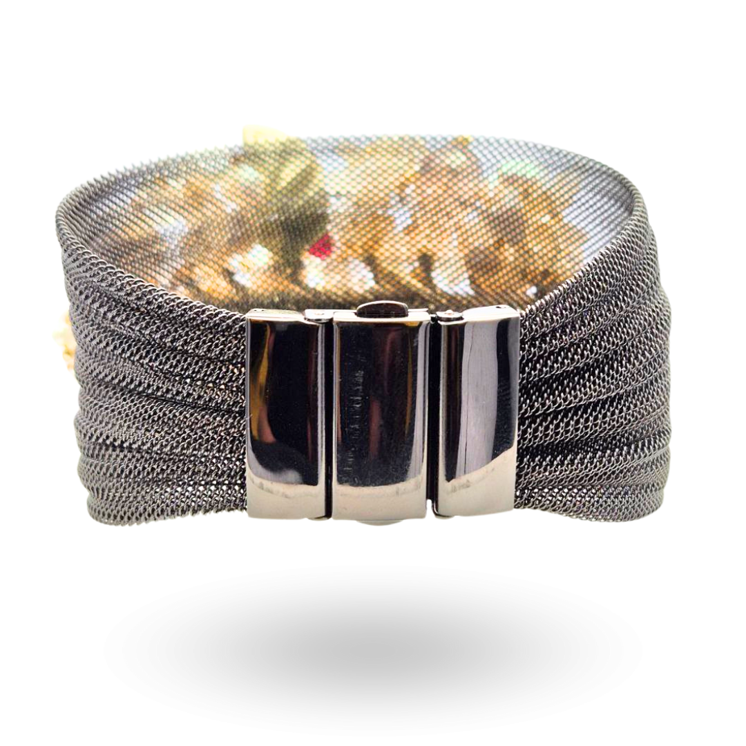 Bracciale a grappolo in Acciaio con Quarzi cetrini, Granati, Perle e Pietre naturali - Variante Black