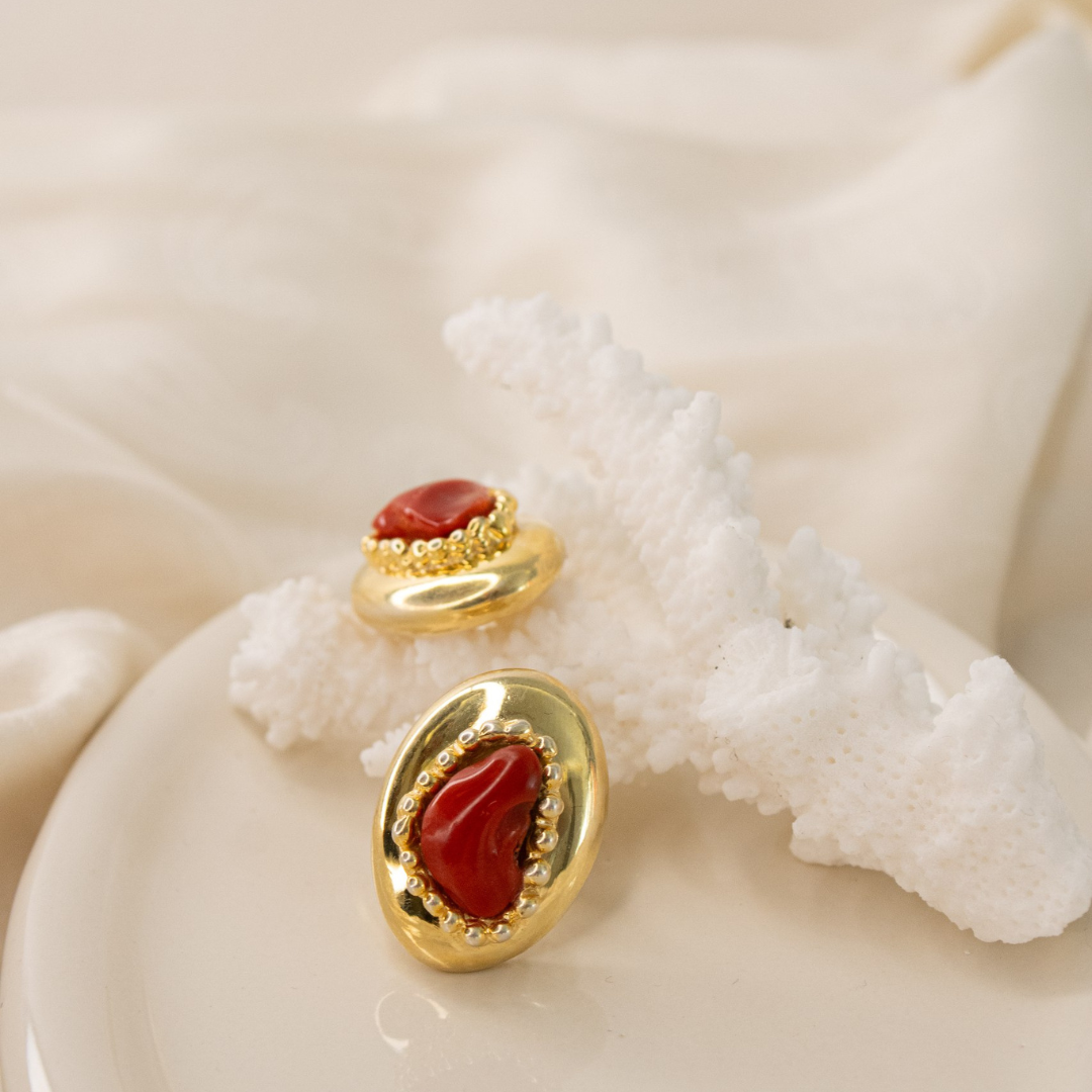 Boucles d'oreilles en argent 925 plaqué or avec pierres de corail