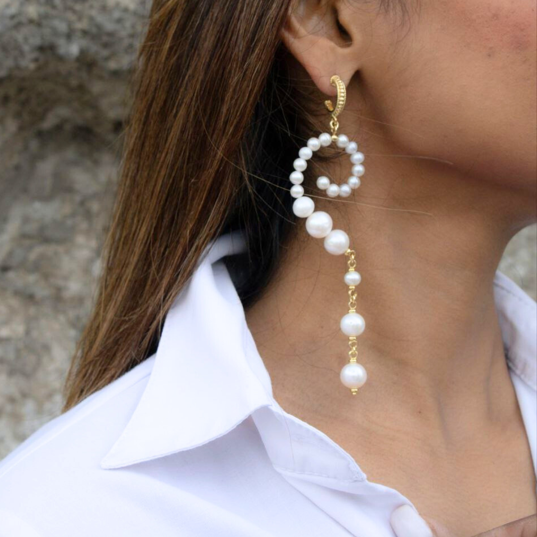 Orecchini in Argento 925 dorato con Perle coltivate d'acqua dolce forma barocca