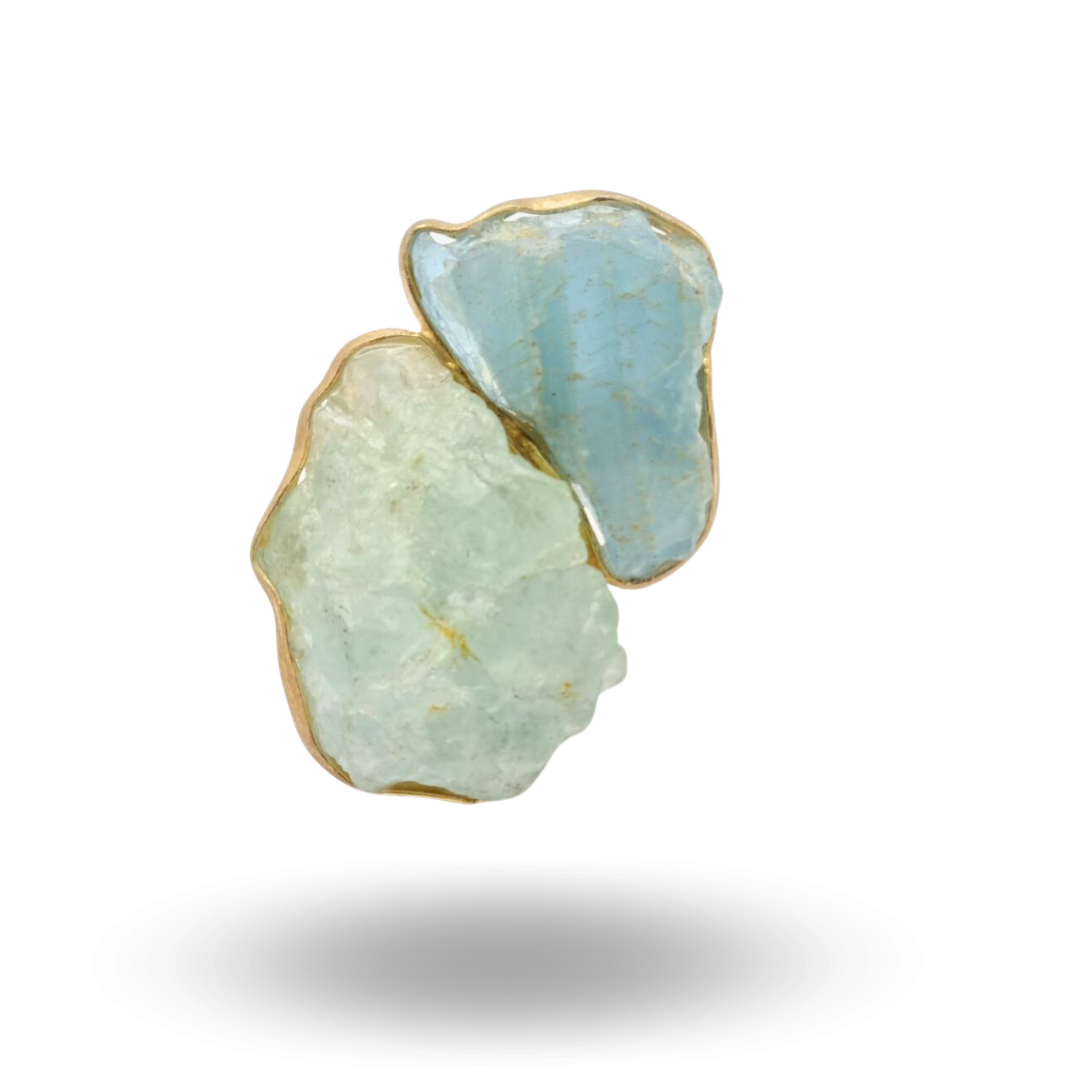 Anello in Argento 925 dorato con sassi di Acquamarina grezza