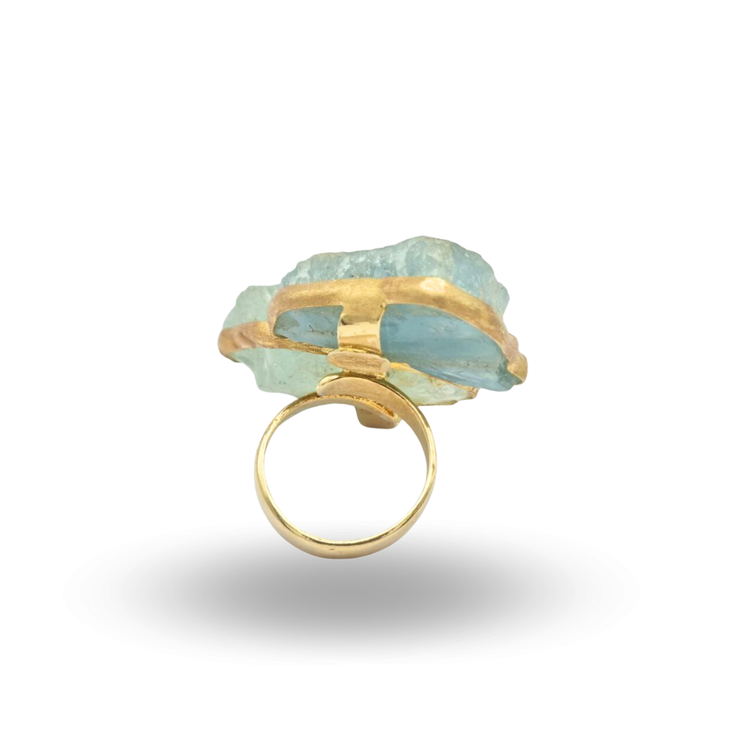 Anello in Argento 925 dorato con sassi di Acquamarina grezza