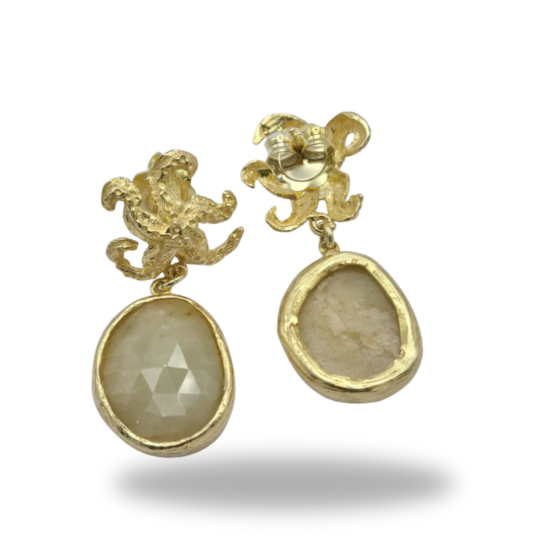 Boucles d'oreilles en argent 925 doré avec étoile de mer et quartz
