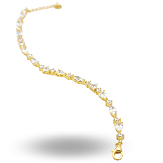 Bracciale in Argento 925 dorato con Quarzi bianchi modello tennis navette