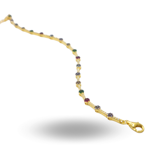 Bracciale in Argento 925 dorato con Quarzi idrotermali multicolor modello tennis con fiori