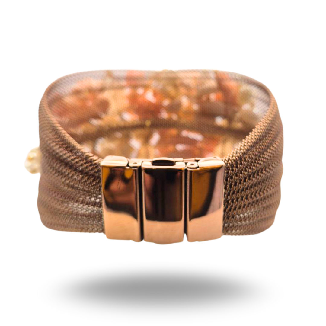 Bracciale a grappolo in Acciaio con Corallo rosa, Perle di fiume, Quarzi e Pietre Naturali - Variante Brown