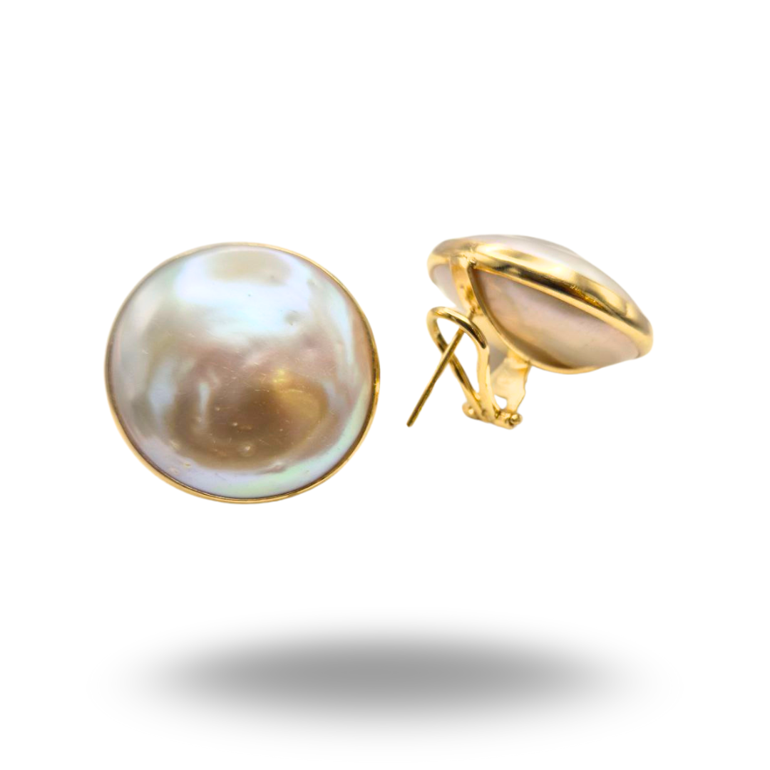 Orecchini in Argento dorato con Perle Barocche maxi. Chiusura perno e clips