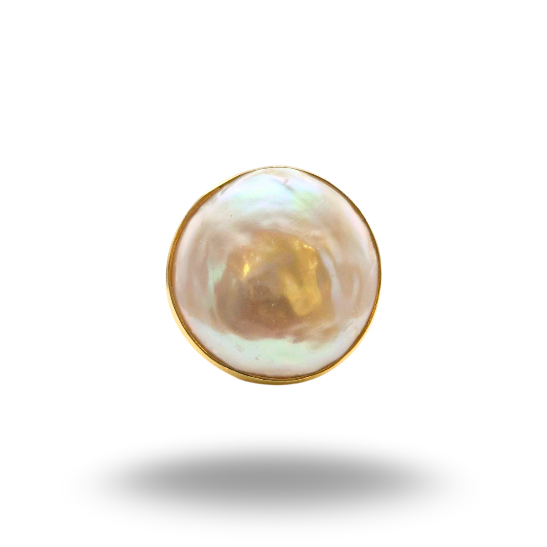 Anello in Argento dorato con Perla Barocca maxi. Misura regolabile