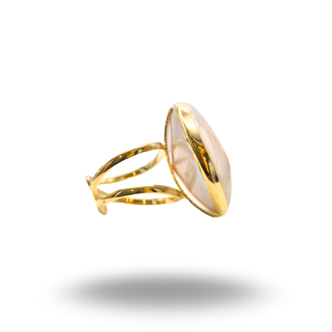 Anello in Argento dorato con Perla Barocca maxi. Misura regolabile