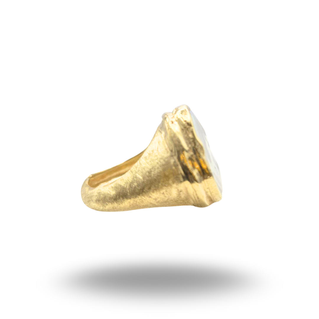 Anello in Argento 925 dorato effetto graffiato, con Perla coltivata d'acqua dolce