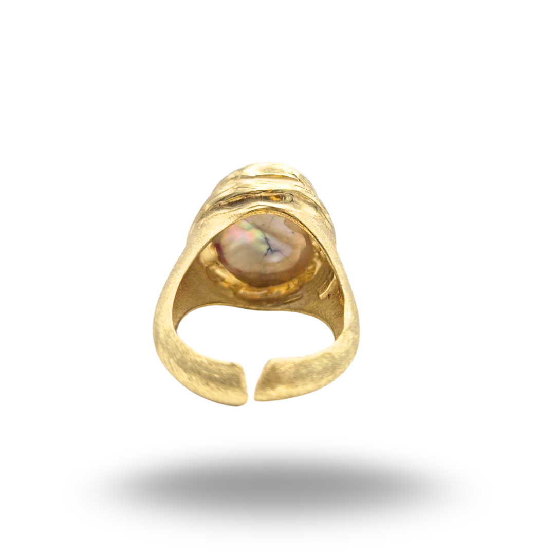 Anello in Argento 925 dorato effetto graffiato, con Perla coltivata d'acqua dolce