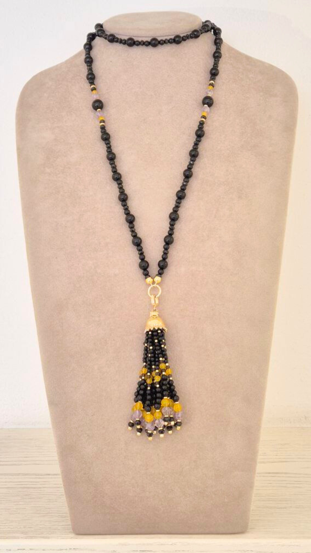 Collana in Pietre Naturali con Onice, Agata gialla e Ametista, montata in Argento 925 dorato