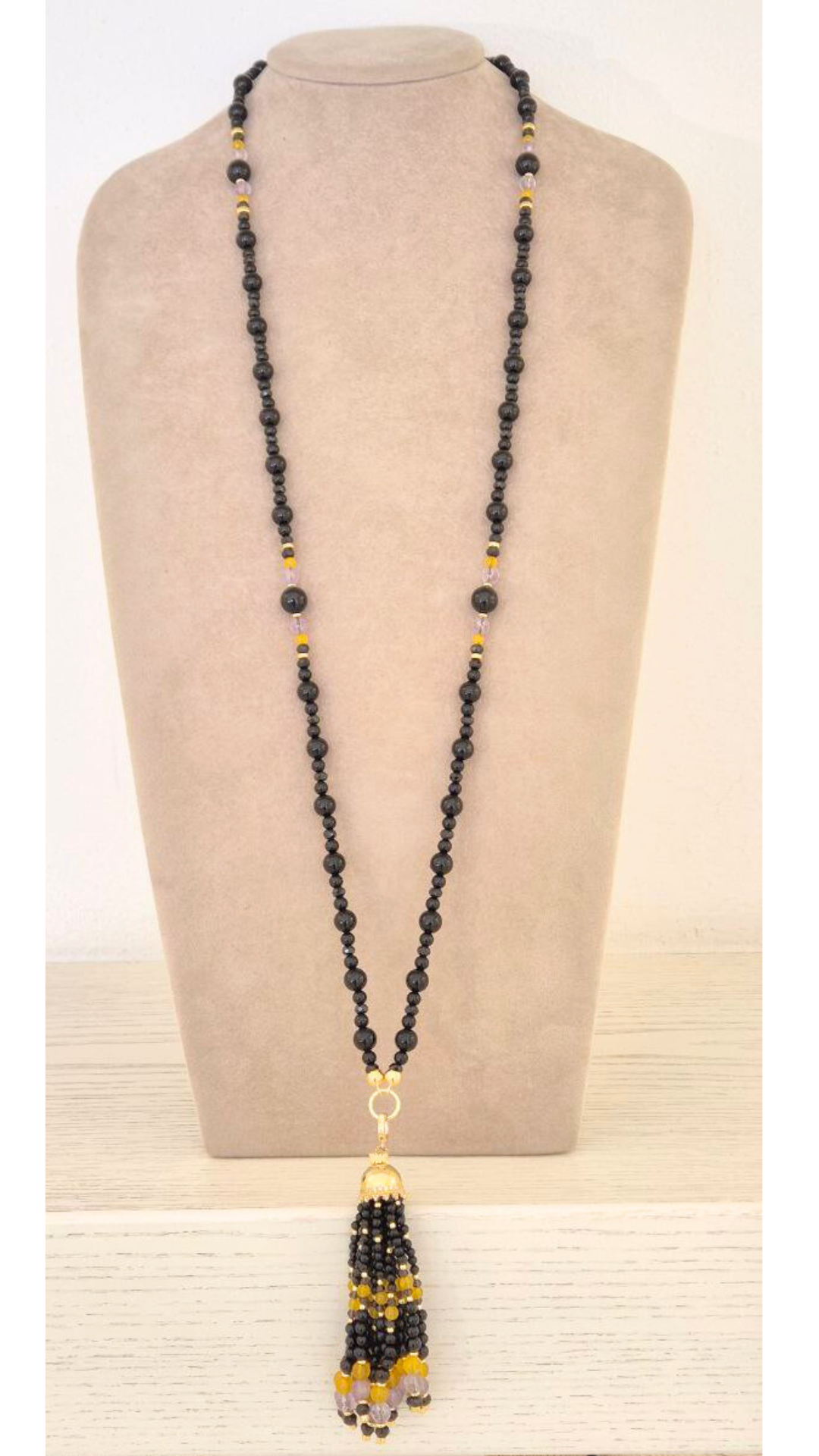 Collana in Pietre Naturali con Onice, Agata gialla e Ametista, montata in Argento 925 dorato