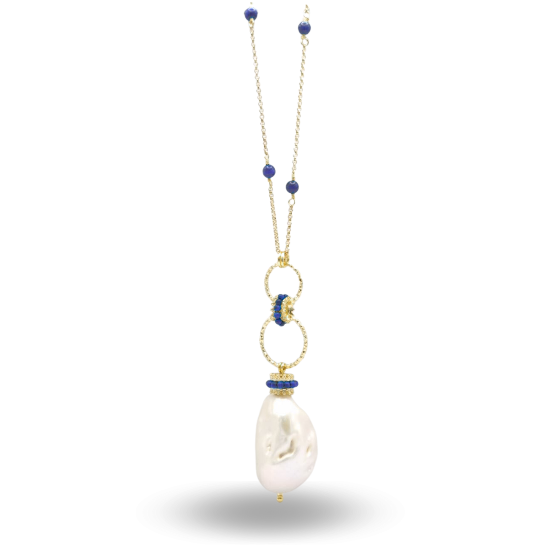 Collana in Argento 925 dorato con Perla Scaramazza e coroncine in Malachite