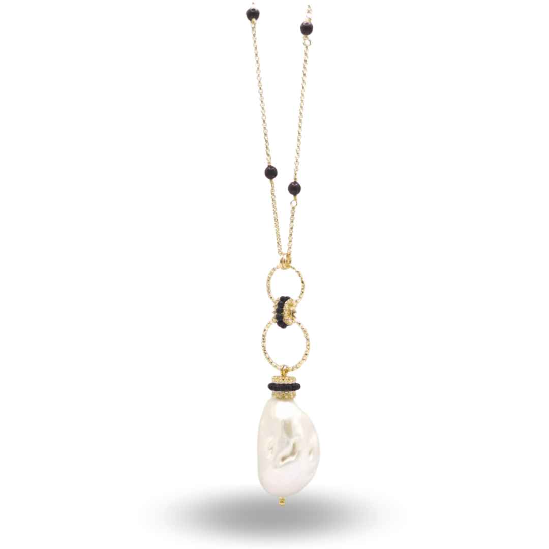 Collana in Argento 925 dorato con Perla Scaramazza e coroncine in Malachite
