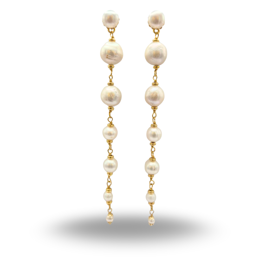 Orecchini in Argento 925 dorato pendenti con Perle a scalare
