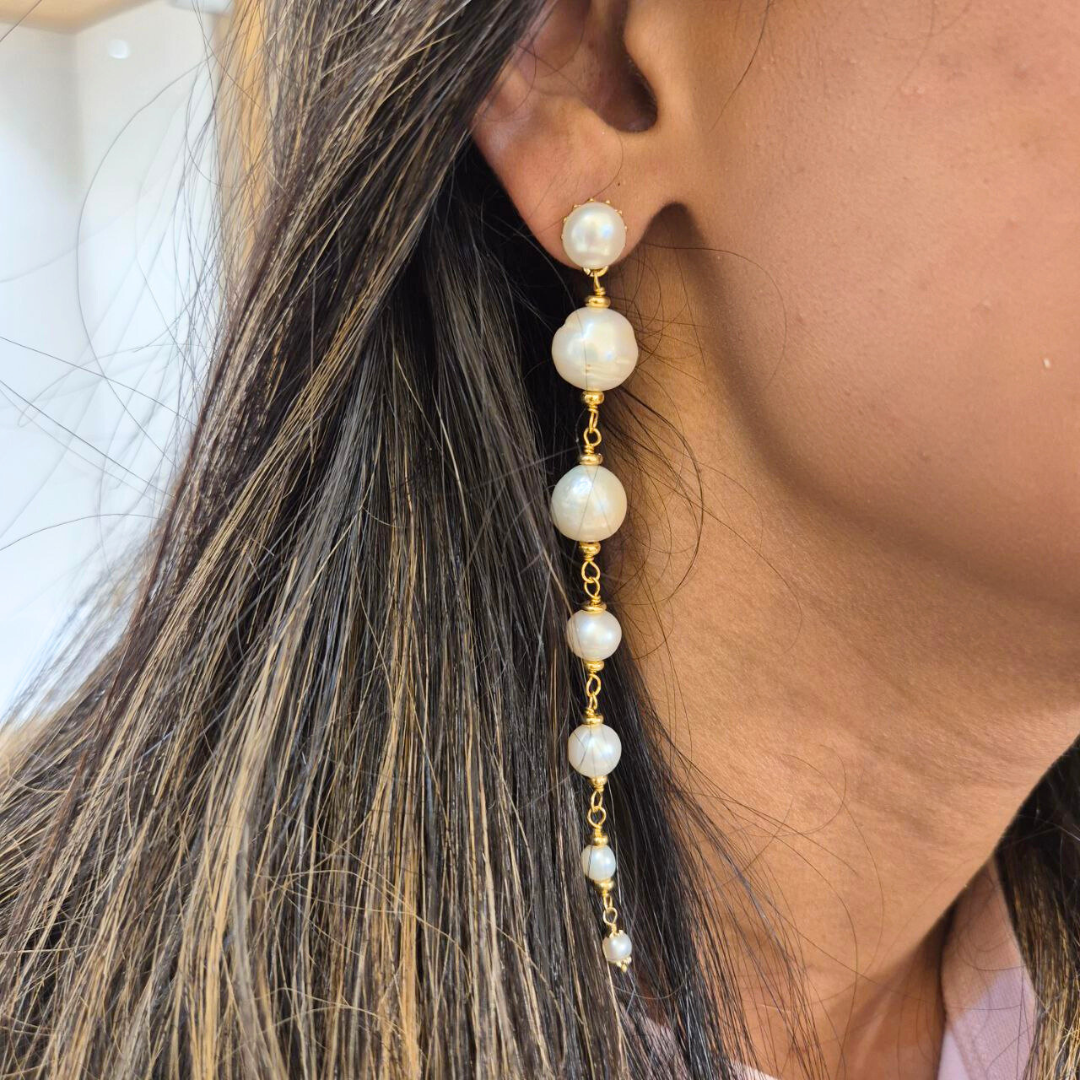 Orecchini in Argento 925 dorato pendenti con Perle a scalare