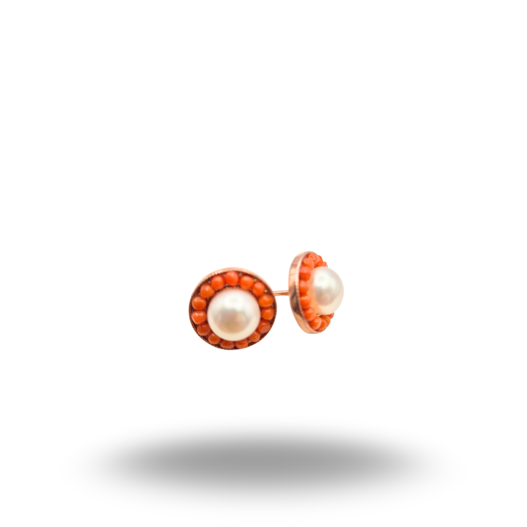 Boucles d'oreilles en argent rosé 925 avec double cercle et corail Sciacca