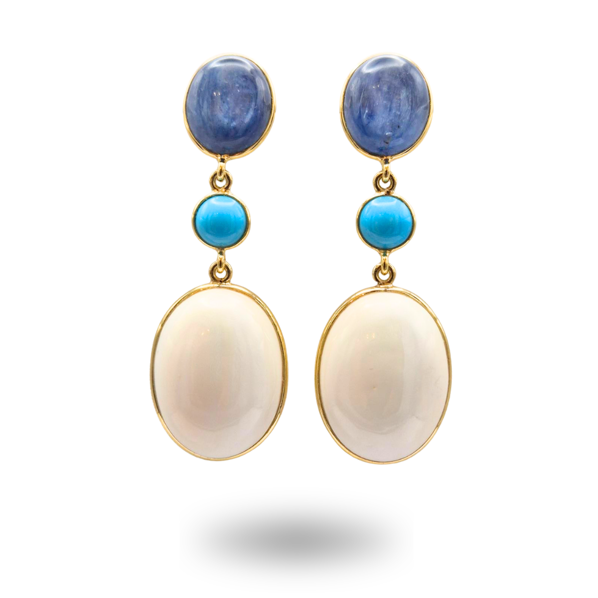 Orecchini in Argento 925 dorato con Corniola, Cianite blu e Turchese