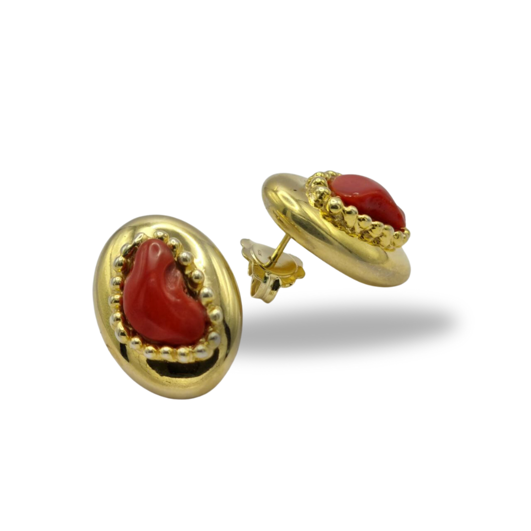 Boucles d'oreilles en argent 925 plaqué or avec pierres de corail