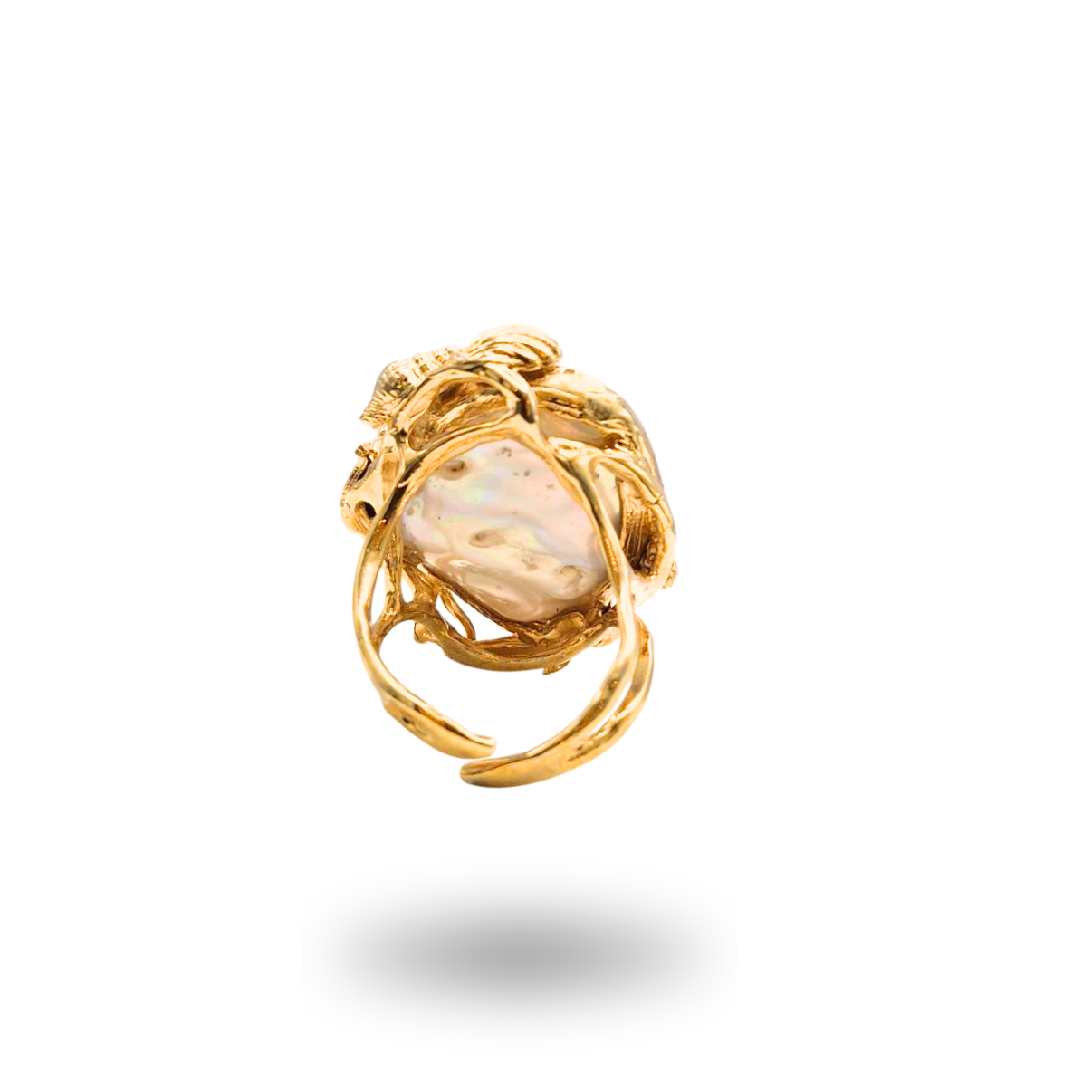 Anello in Bronzo dorato con Perla Scaramazza e tema marino