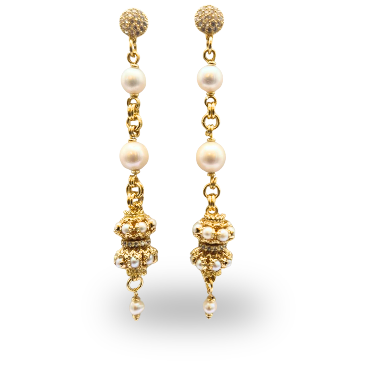 Orecchini in Argento 925 dorato con Perle e mina Luxury con coroncine in Perle