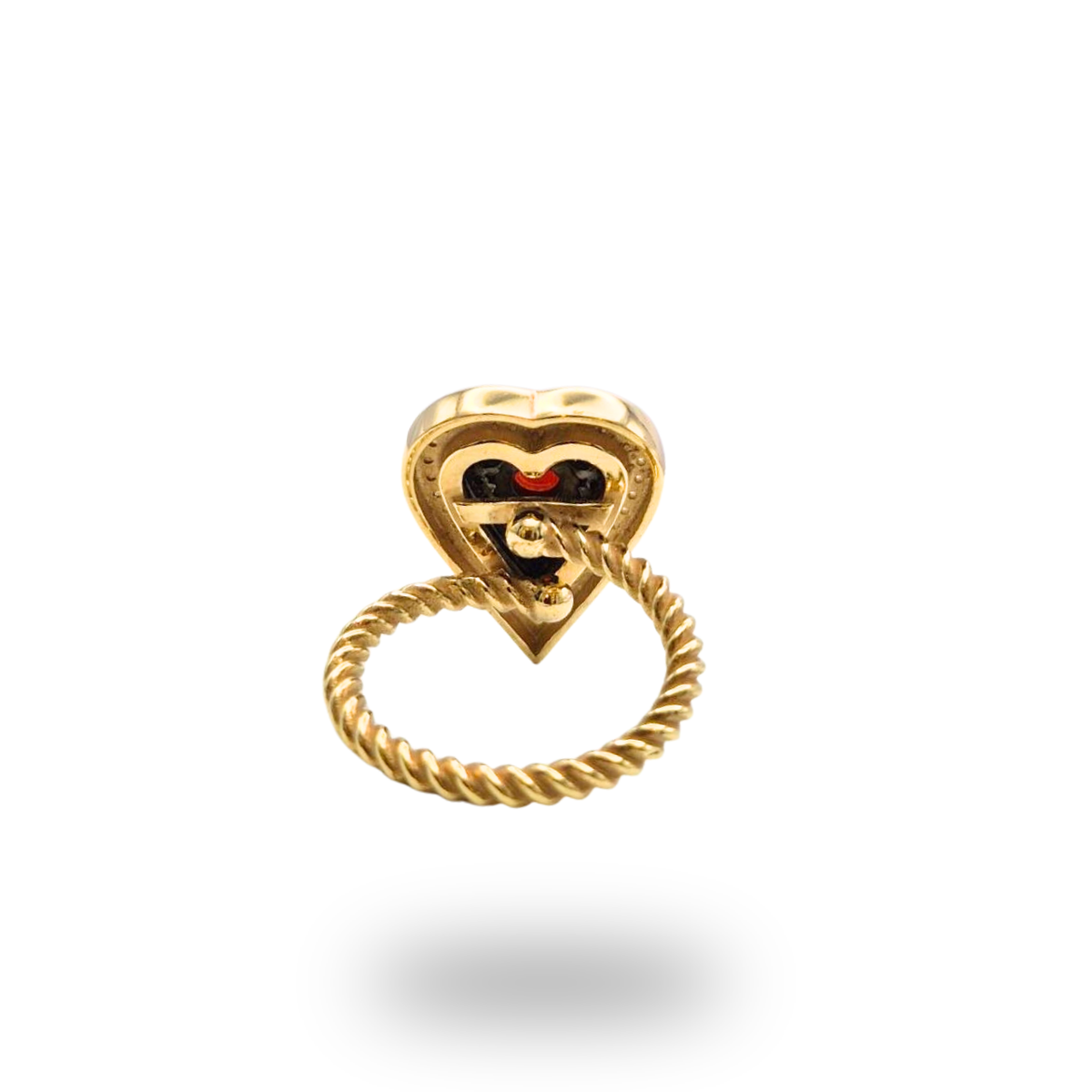 Anello in Argento 925 dorato con Cuore con Quarzi e spola in Corallo rosso
