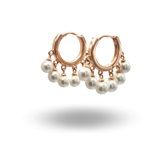 Orecchini in Argento 925 rosato a cerchio con perline pendenti