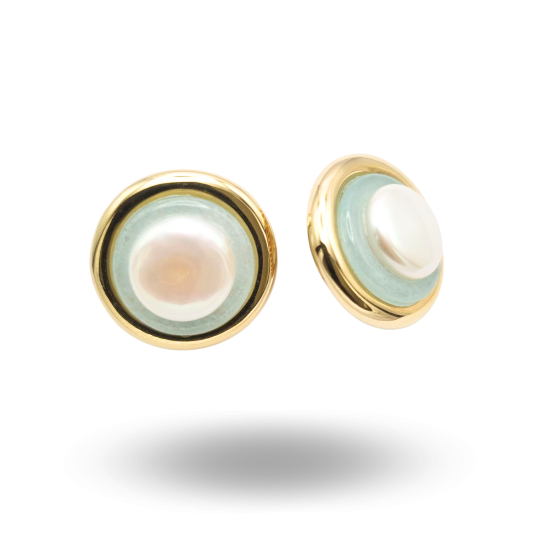 Orecchini in Argento 925 dorato con Perla naturale e cornice in Acquamarina