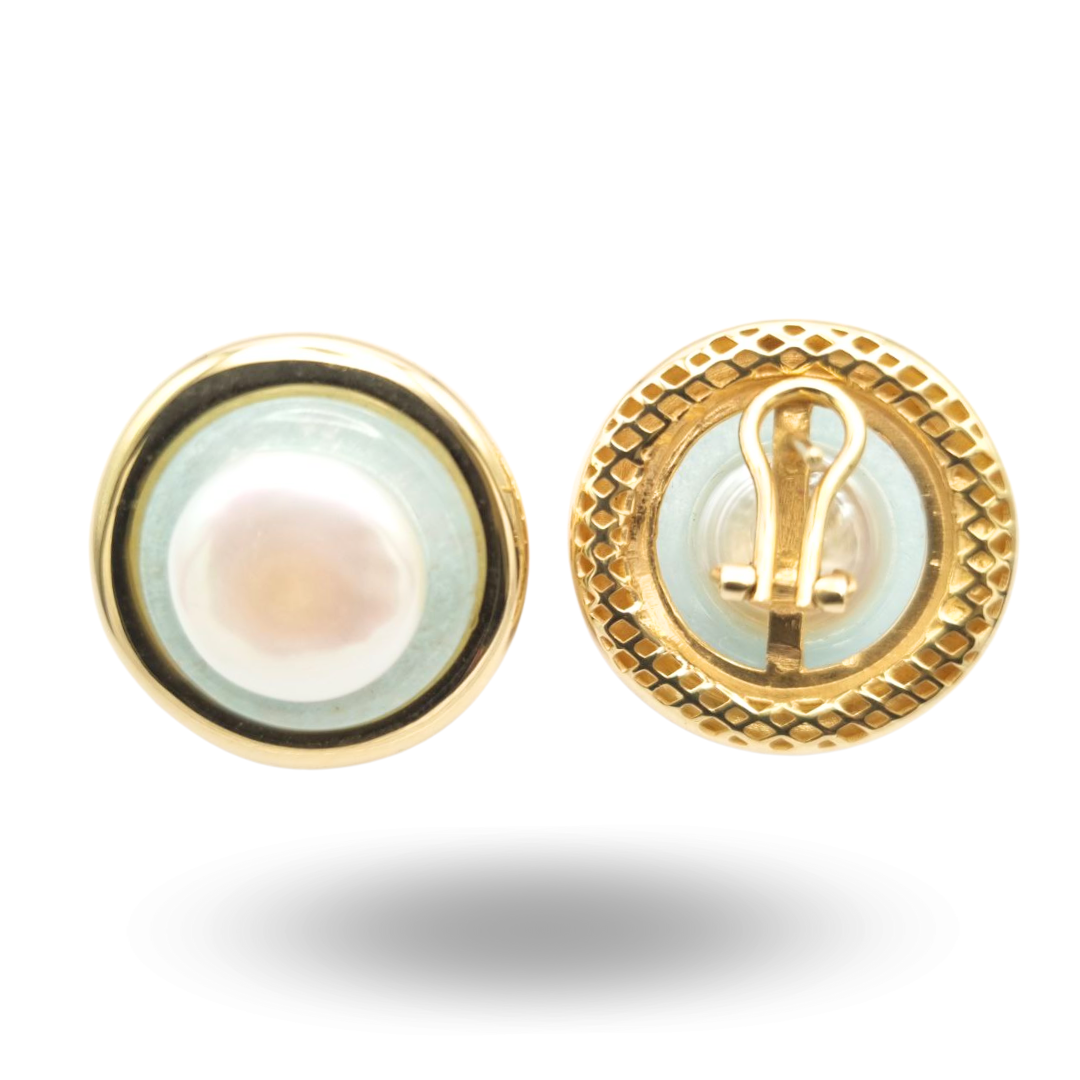Orecchini in Argento 925 dorato con Perla naturale e cornice in Acquamarina