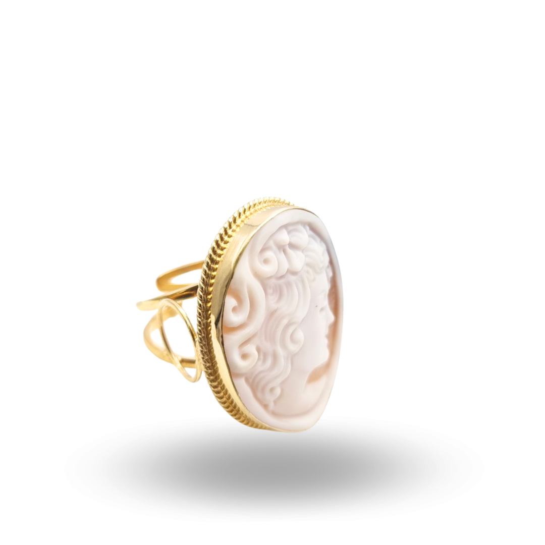 Anello in Argento 925 dorato con Cammeo profilo inciso a mano