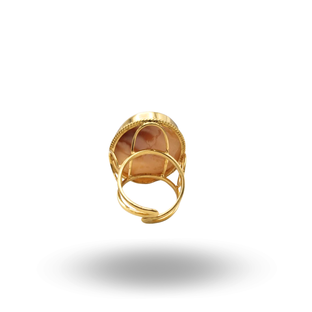 Anello in Argento 925 dorato con Cammeo profilo inciso a mano