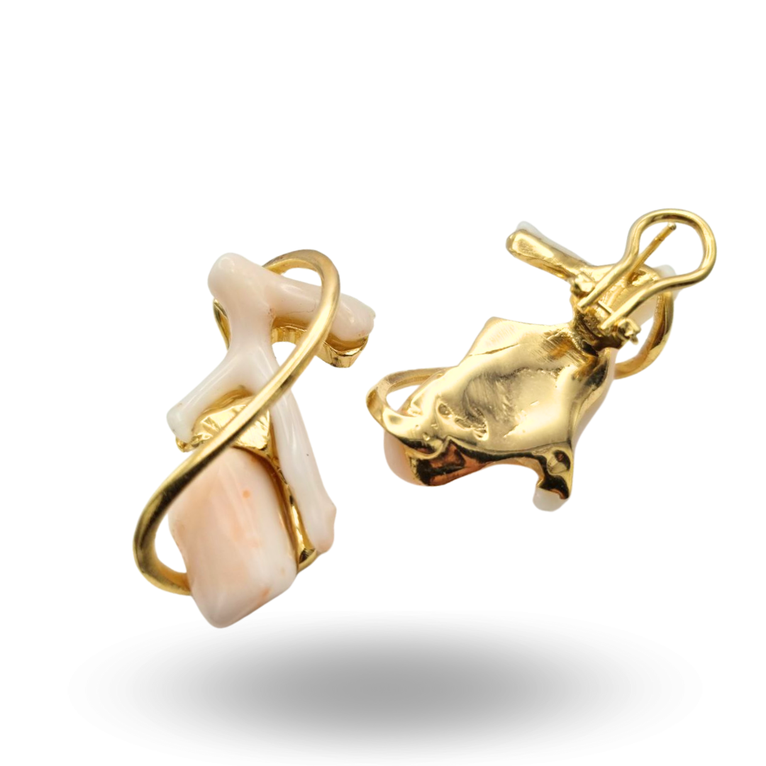 Orecchini in Argento 925 dorato con rami e sassi di Corallo rosa naturale