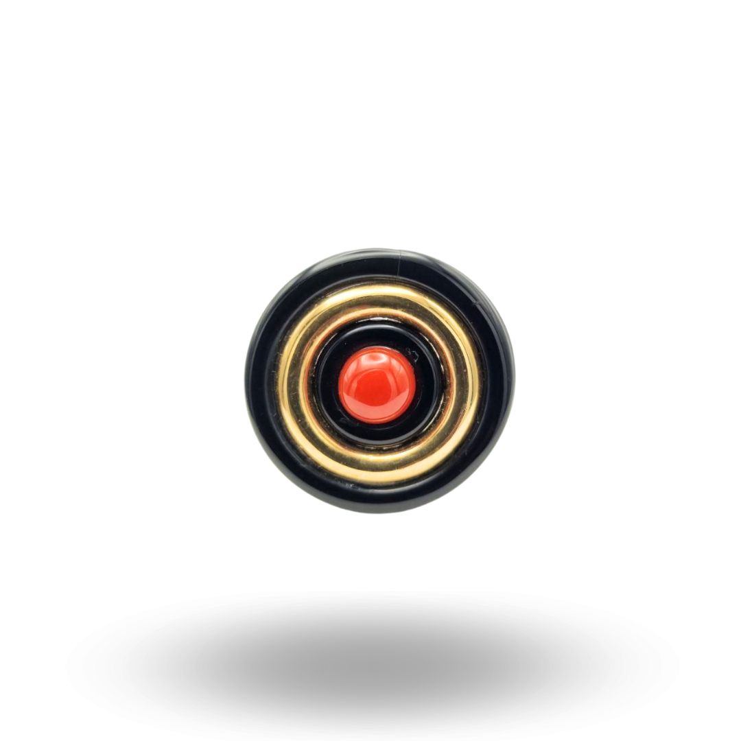 Anello in Argento 925 dorato con cerchi in Onice e Corallo rosso Mediterraneo