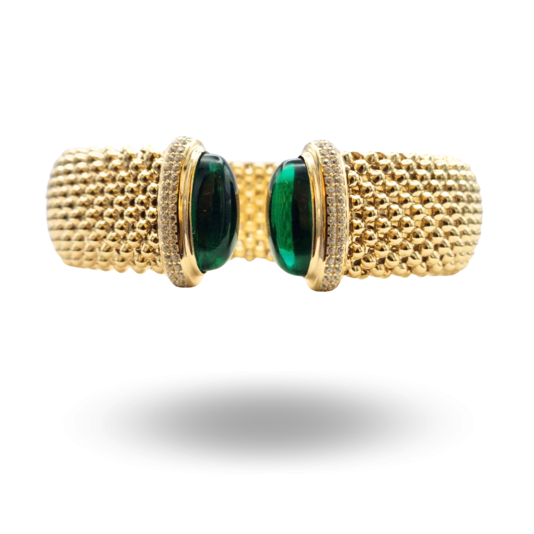 Bracciale in Argento 925 dorato in maglia tessito con Quarzo verde smeraldo