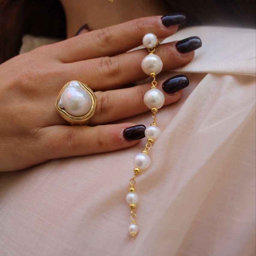 Orecchini in Argento 925 dorato pendenti con Perle a scalare