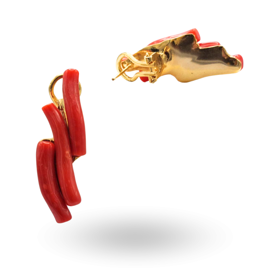 Orecchini in Argento 925 dorato con tre rami di Corallo Rosso Mediterraneo