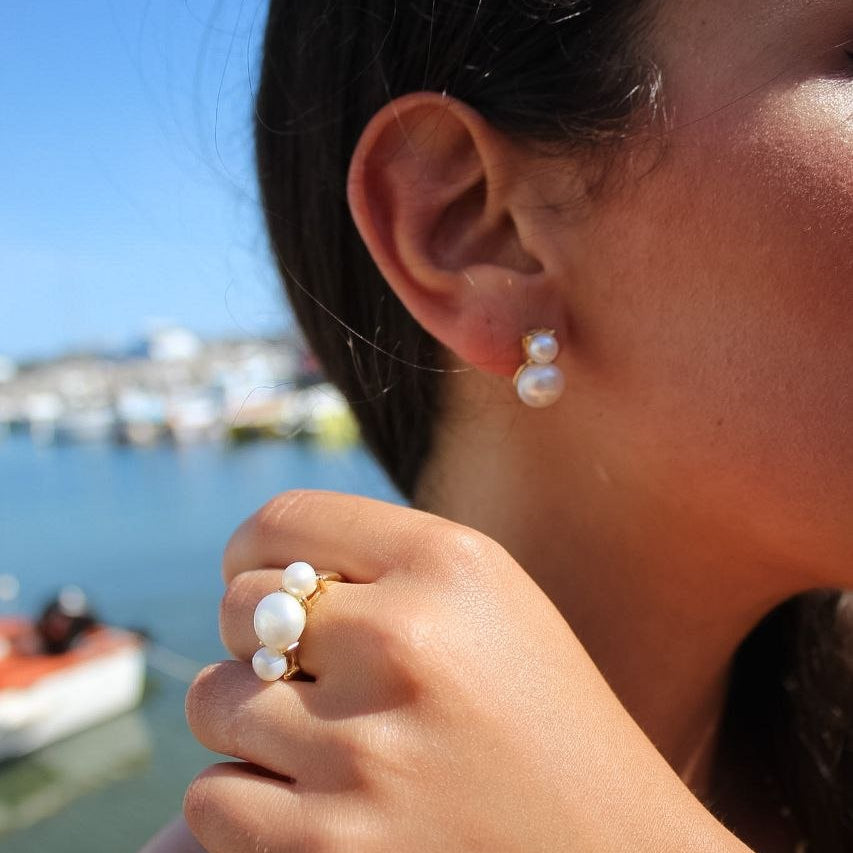 Orecchini in Argento 925 dorato con doppia Perla