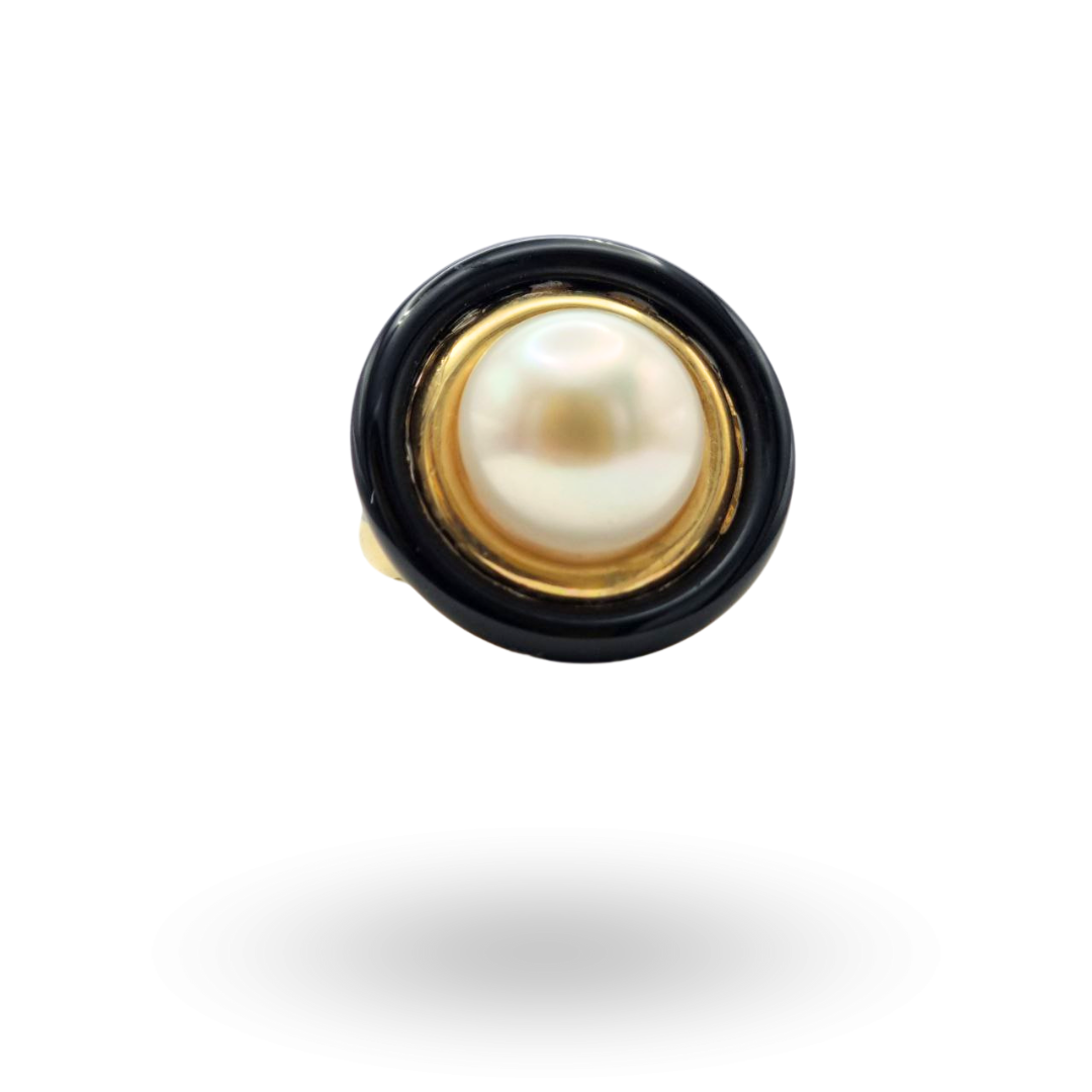 Anello in Argento 925 dorato con Perla Barocca e cerchio in Onice
