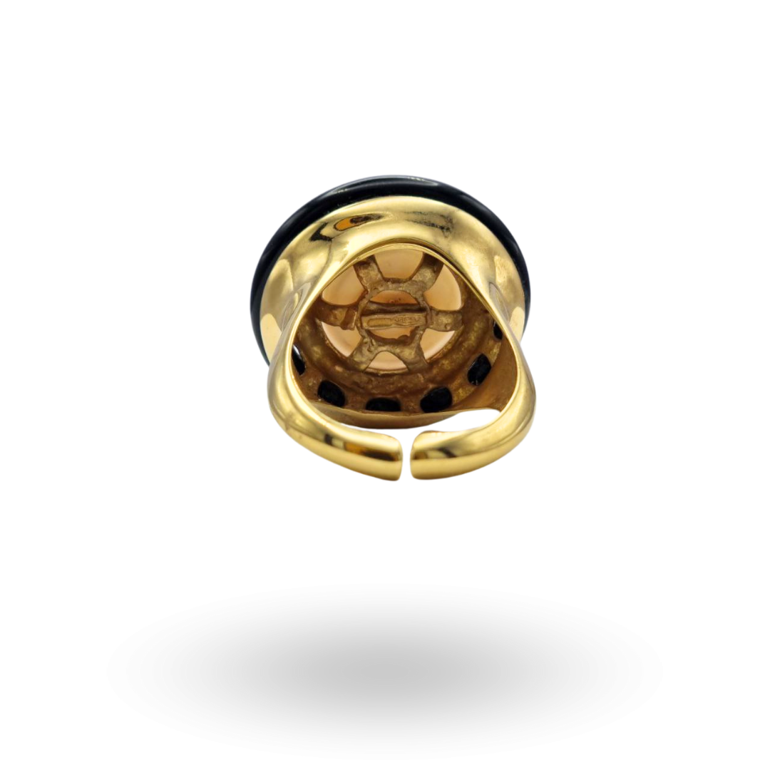 Anello in Argento 925 dorato con Perla Barocca e cerchio in Onice