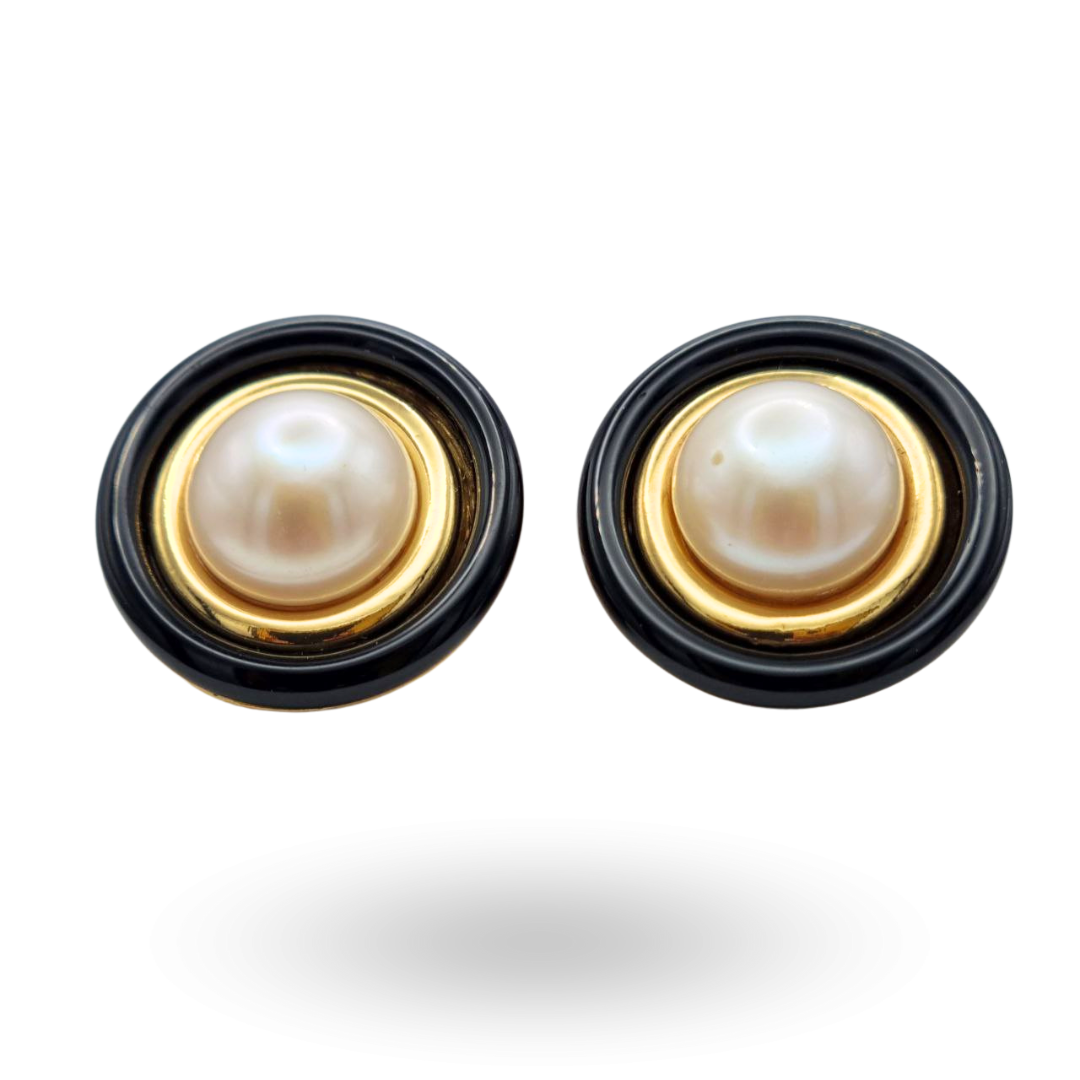 Orecchini in Argento 925 dorato con Perla Barocca e cerchi in Onice