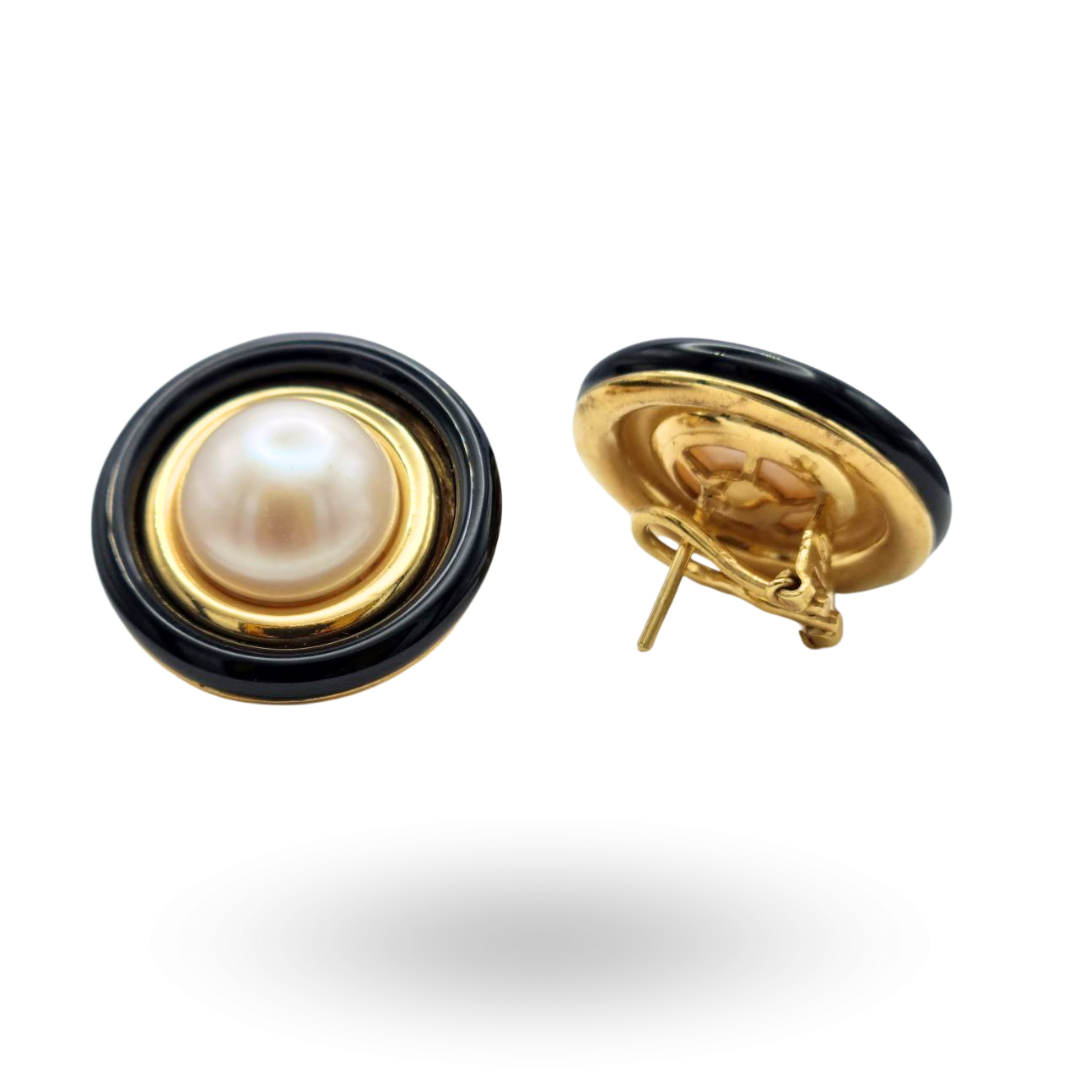 Orecchini in Argento 925 dorato con Perla Barocca e cerchi in Onice