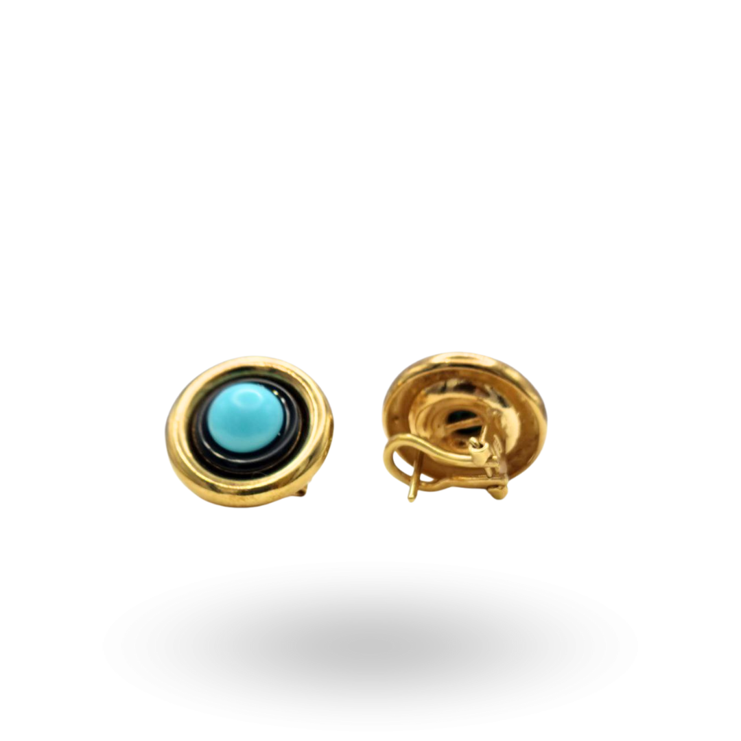 Orecchini in Argento 925 dorato con centrale in Pasta di Turchese e cerchi in Onice