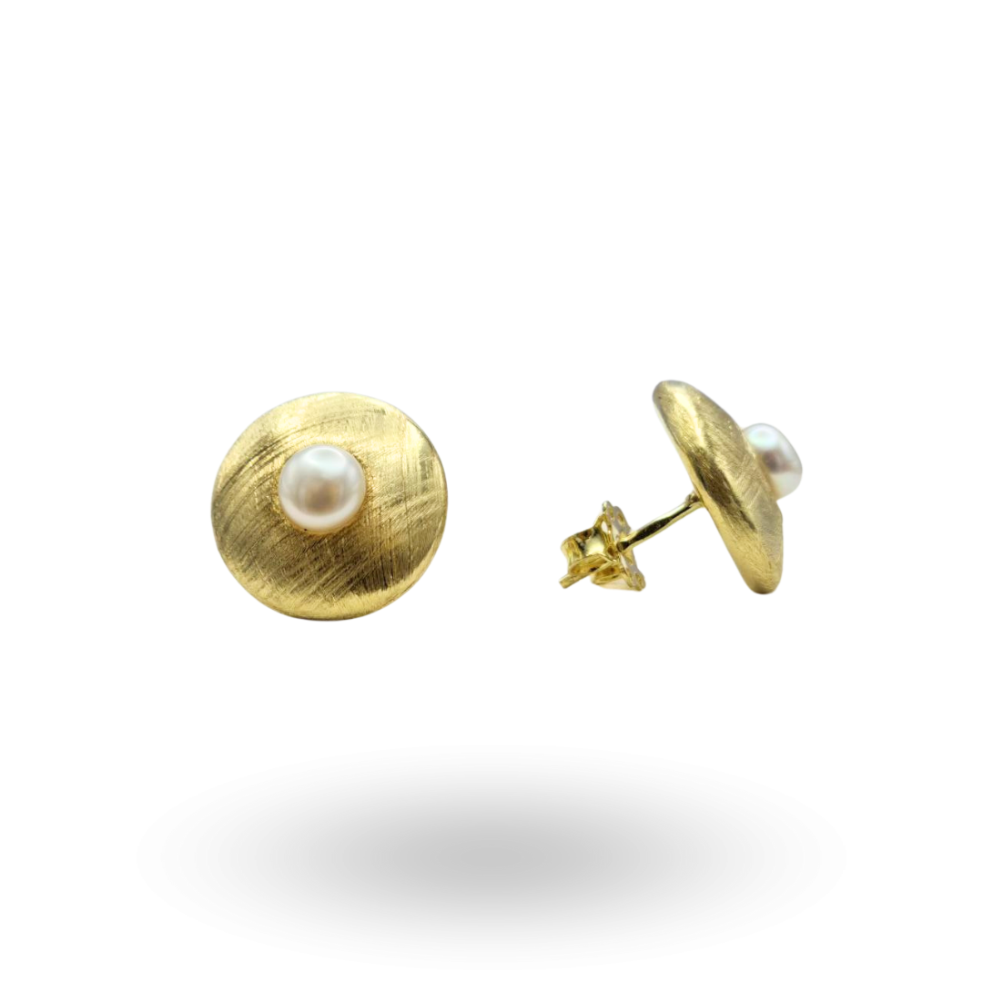 Orecchini in Argento 925 dorato effetto graffiato con Perla centrale