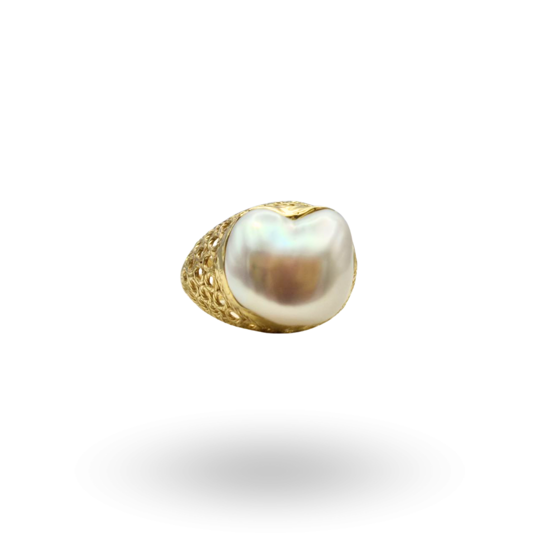 Anello in Argento 925 dorato effetto filigrana con Perla Barocca