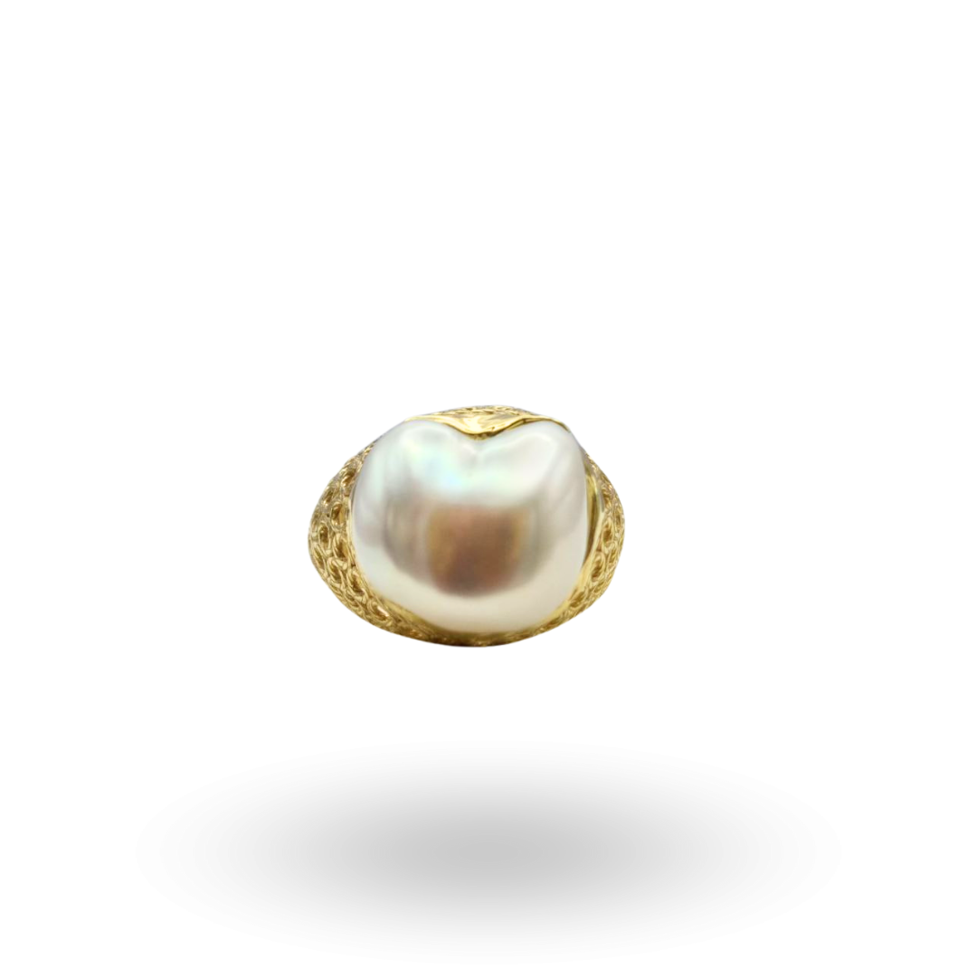 Anello in Argento 925 dorato effetto filigrana con Perla Barocca