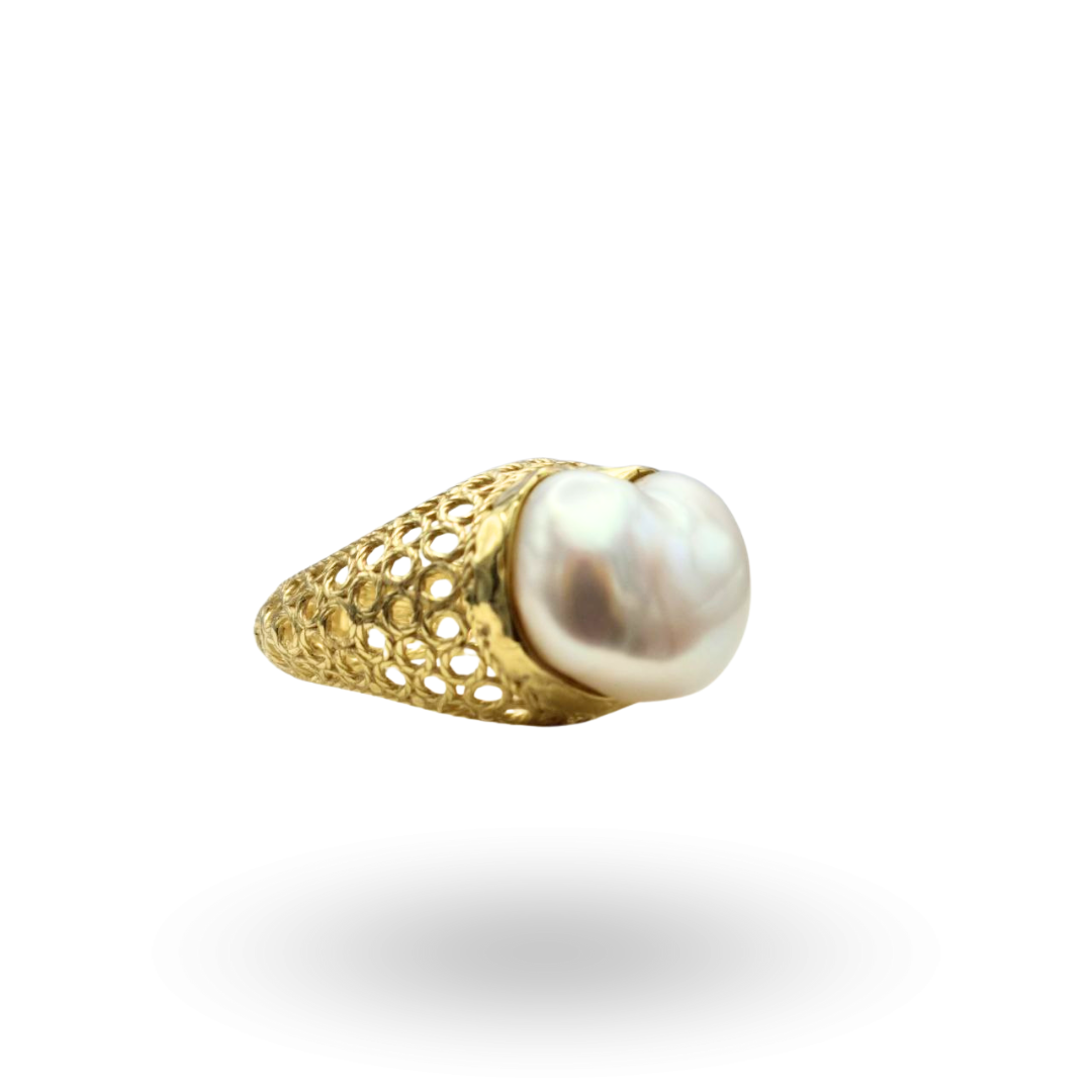 Anello in Argento 925 dorato effetto filigrana con Perla Barocca