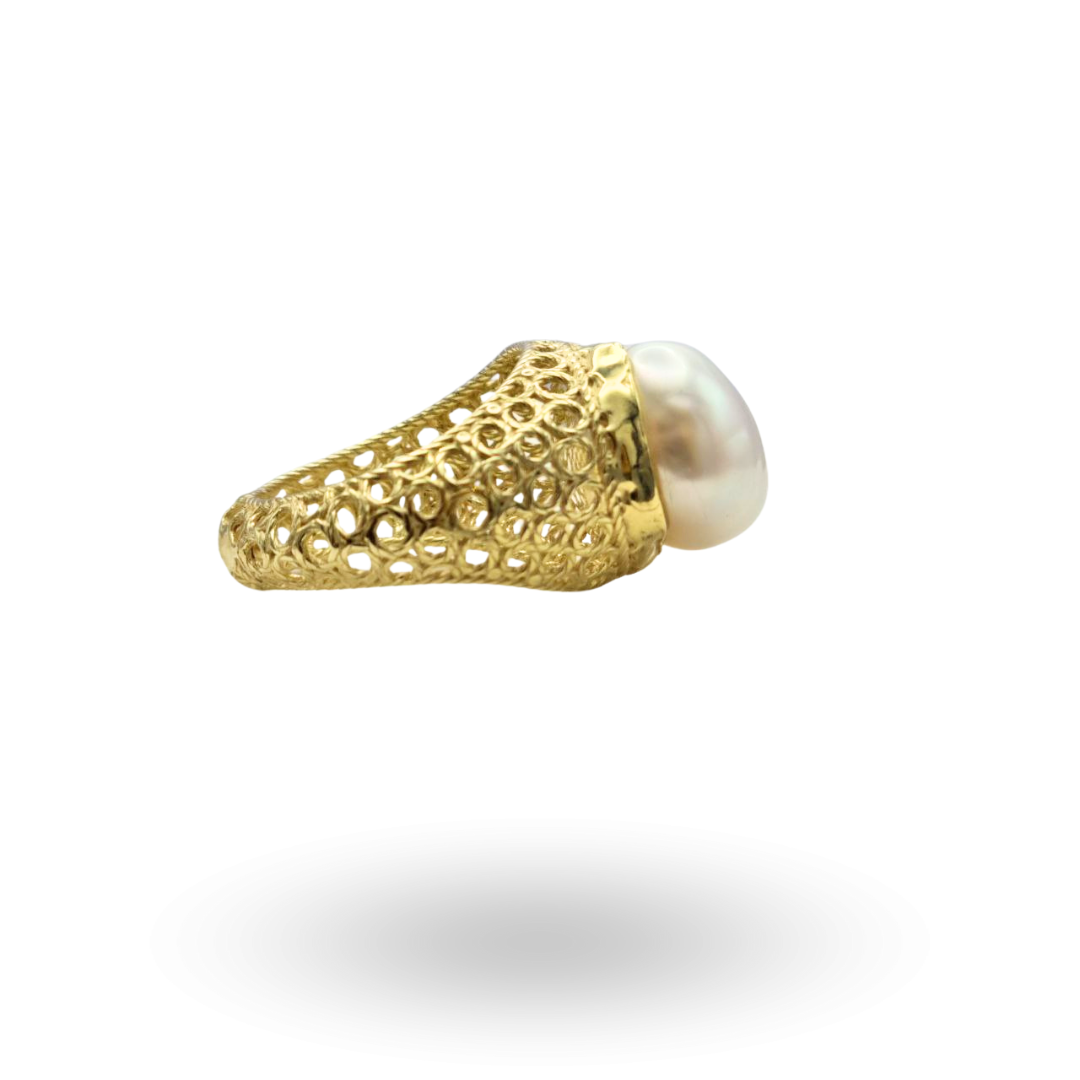 Anello in Argento 925 dorato effetto filigrana con Perla Barocca