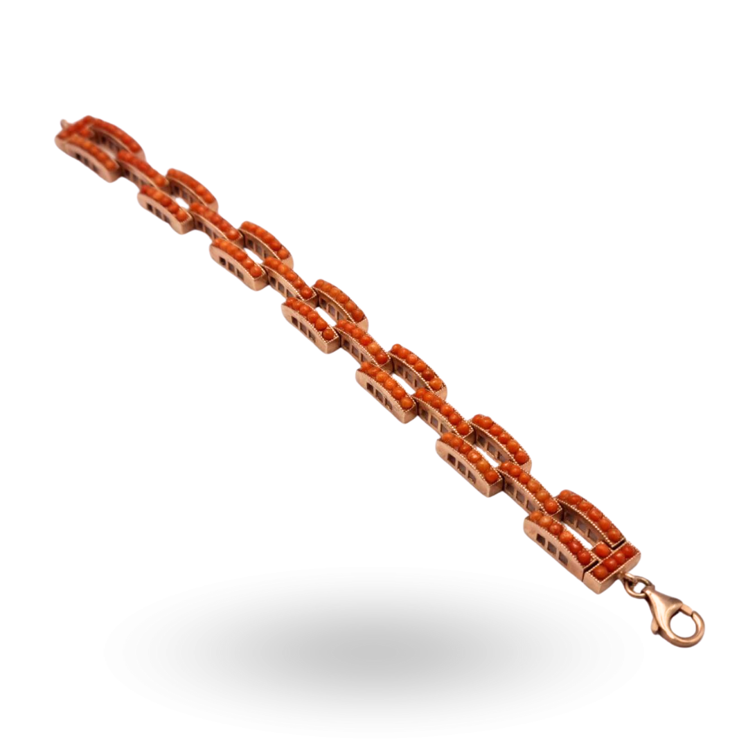 Bracciale in Argento 925 rosato con Corallo di Sciacca. Maglia Cartier