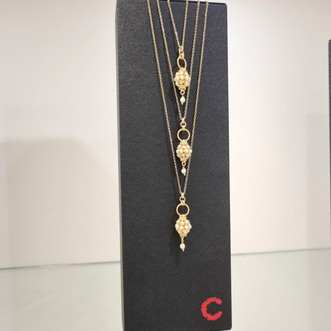 Collana in Argento 925 bagnato in Oro 18Kt con Mina in Perle