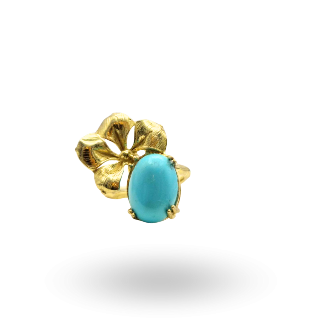 Anello in Argento 925 dorato con spola in Pasta di Turchese e montatura a Fiore